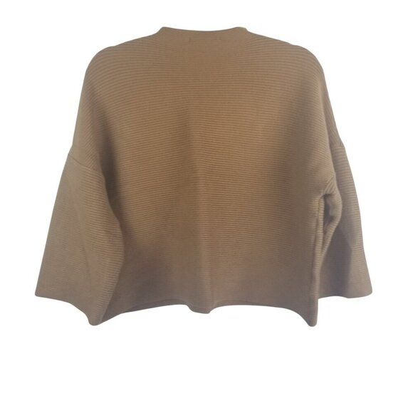 Ellison Mock Neck Women's Viscose Blend Brown Ribbed 3/4 Sleeve Cropped Shirt S - Picture 2 of 4